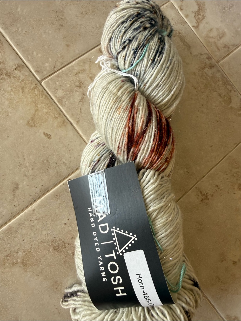 Mad Tosh Hand-Dyed Scarf Yarn - Cream with Copper Speckles 1 Hank Horn